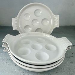 Vintage 60s/70s  Le Creuset France enameled cast iron 6 hole escargot pan  Very nice cond  I have four available $25 each or all four for $80