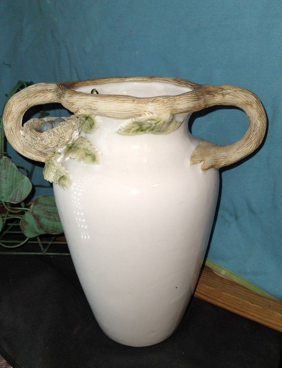 Vintage Vase With Birds Nest Deco