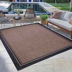 Gertmenian Indoor Outdoor Classic Flatweave Area Rug, Stain & UV Resistant Carpet, Deck, Patio, Poolside & Mudroom, 8x10 Ft Large, Simple Border, Blac