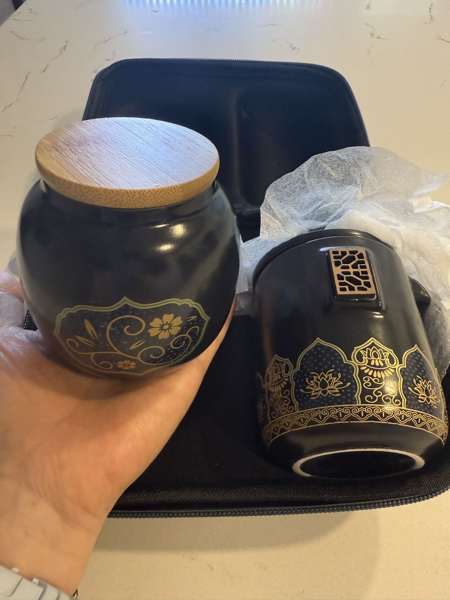 Ceramic Tea Set In Zippered Case(cups,canister,pot) New