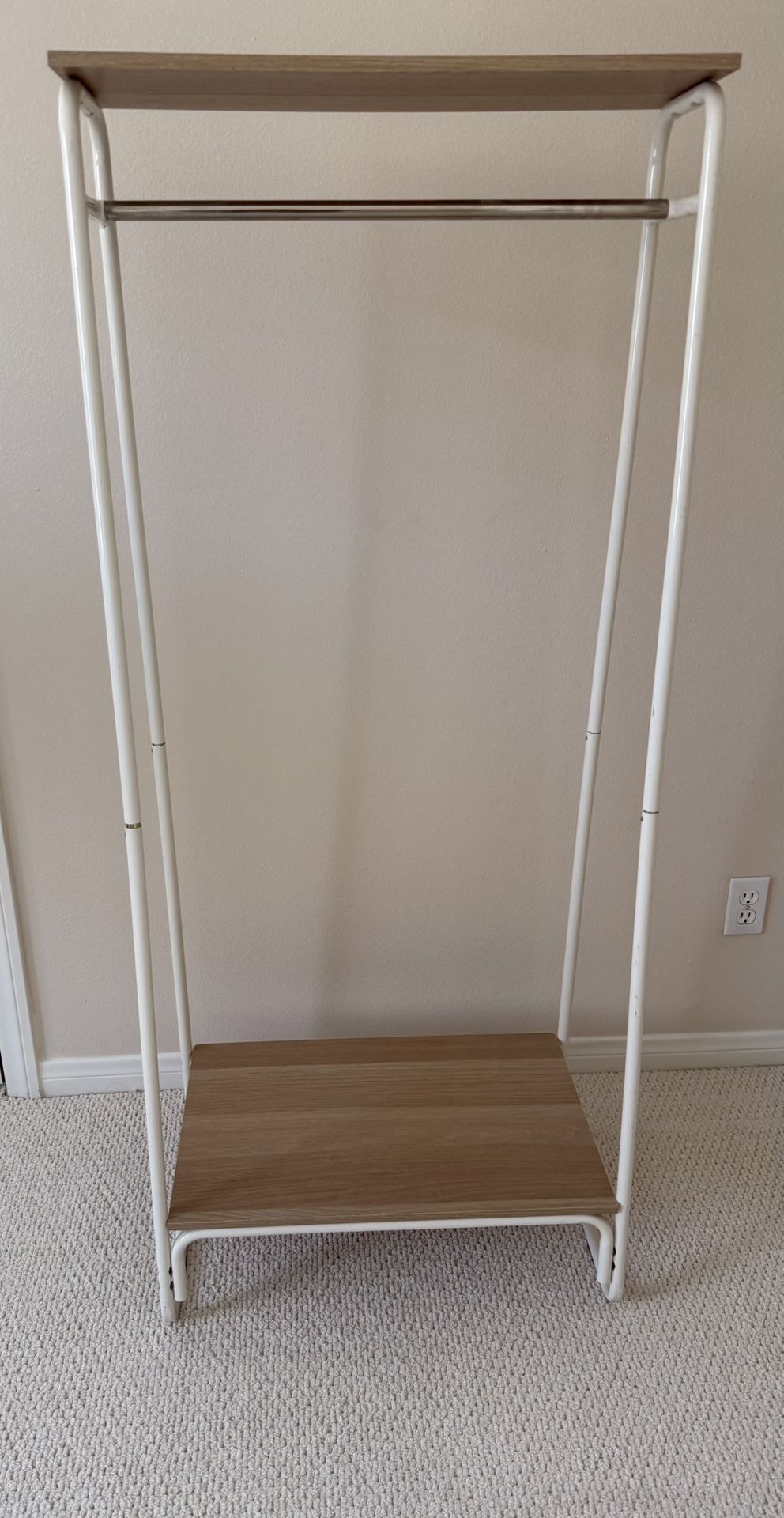 Portable Open Closet With Two Shelves And Hanging Bar