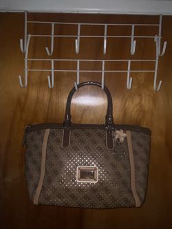 Brown Guess Logo Remix Uptown Satchel Handbag
