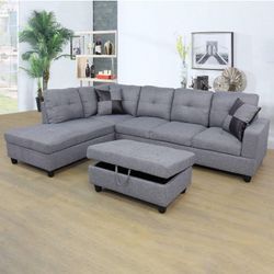 grey linens sectional couch family living space footrest set furniture sale