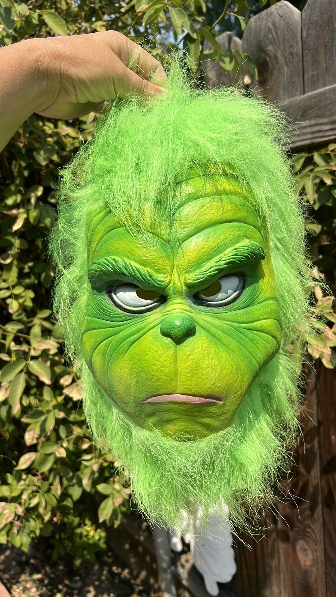 Grinch Costume Mask Latex with Green Furry Fur for Halloween/ Christmas.