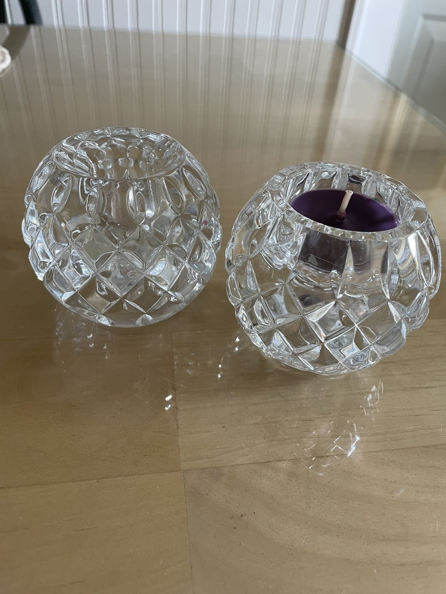 Heavy Glass Candle Holder, Set Of 2 -Taper Or Tea light Candle