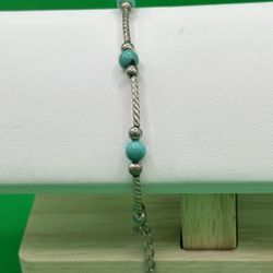 Vintage 925 Silver Bracelet With Silver & Turquoise Beads 6 3/4” With 1” Extension Good Condition 4.51 Grams 