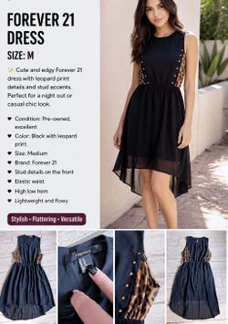 Forever 21 Black High-Low Dress with Leopard Side Panels size M