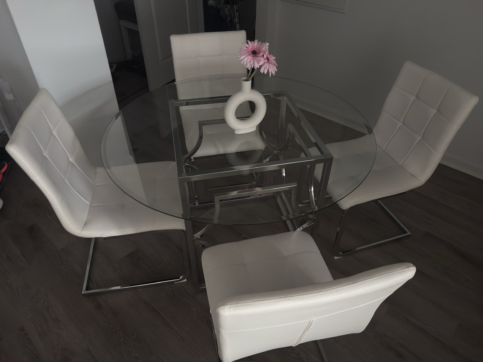 Stunning Modern Round Glass Dining Set – Table and 4 Chairs – Only $280!