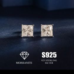 S925 Sterling Silver Square cut VVS Moissanite Lab Grown Stud Earrings