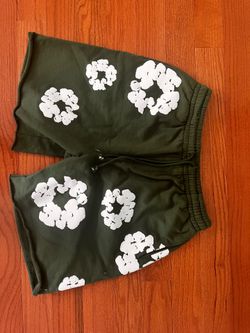 Green denim tears short