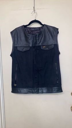Dixxon leather & canvas motorcycle vest w/ conceal carry pocket size Medium