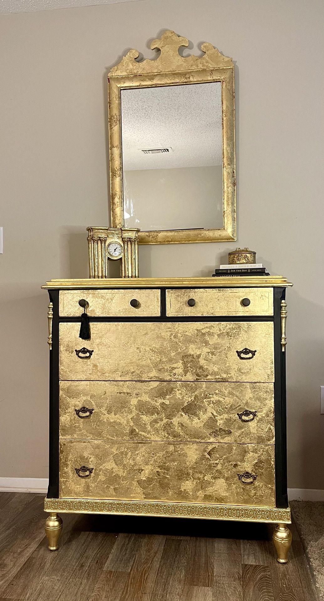 1940’s Vintage Gold Dresser And Mirror