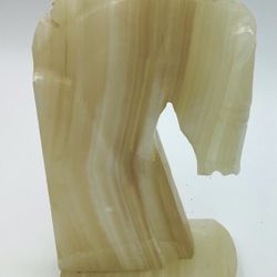 Vintage Beige Onyx Stone Horse Bookend 
