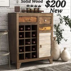 Farmhouse Solid Wood Wine Cabinet - Small Buffet Server - Rustic Wine Rack