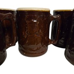 Antique Burley & Winter Stoneware glazed pottery mugs windmill and man with pipe