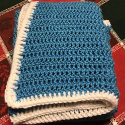 Baby Blanket - Blue With White Trim