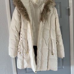 Betsey Johnson Jackets & Coats | Betsey Johnson Corset Detail Puffer Ski Parka Jacket Faux Fur Hood White ! Size L