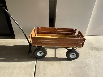 Large Custom Pull Wagon Cart With Inflatable Tires And 4 Removable Wooden Sides 