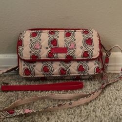 Vera Bradley Stitched Heart Vines All In One Pink Crossbody Bag