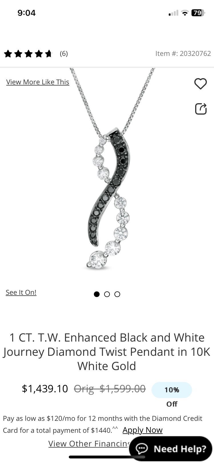 White Gold Necklace.. Diamond And Black Diamond, Worn 3 Times, Wonderful Condition.