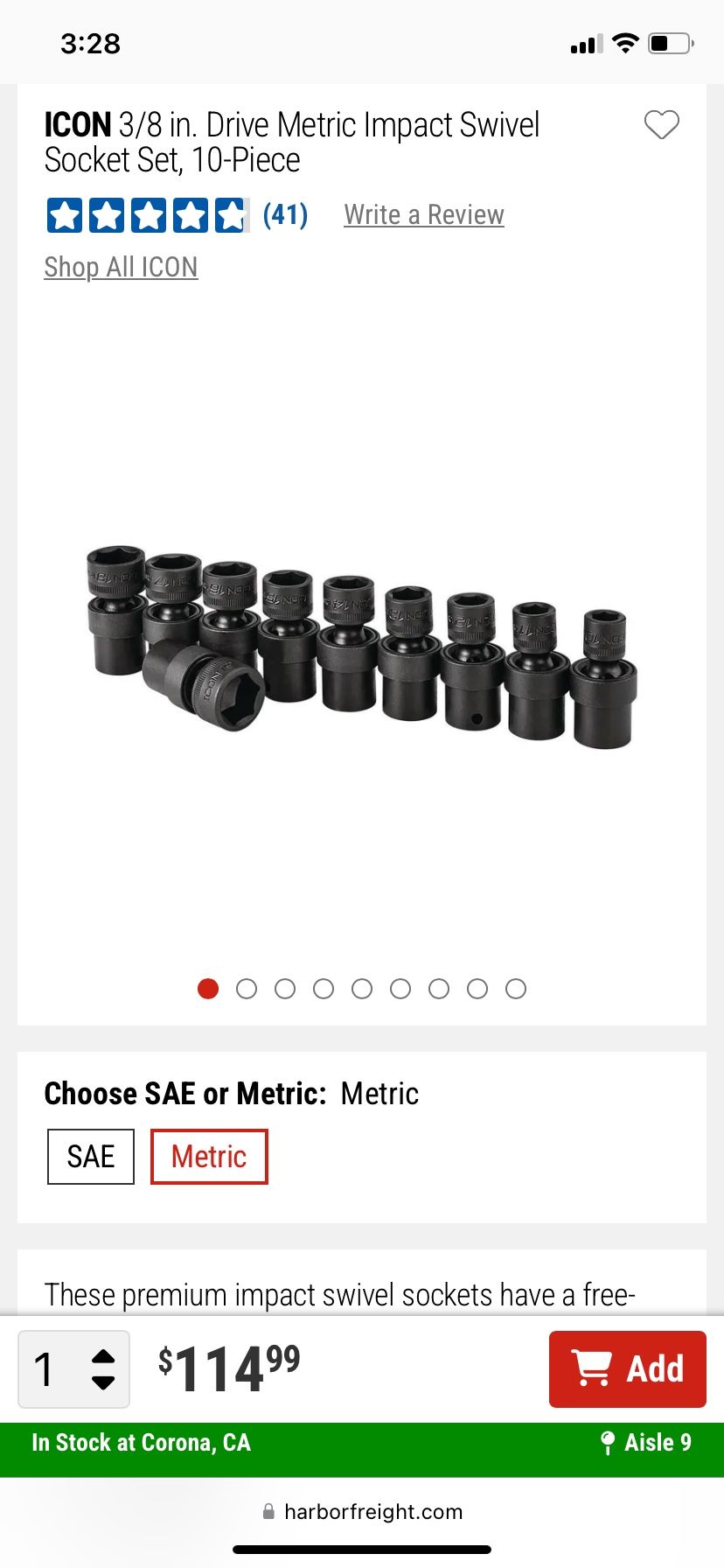 ICON 3/8” Drive Metric Impact Swivel Socket Set