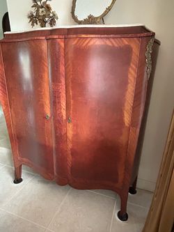 Antique Armoire / bar cabinet French Louis XV Marble top Armoire / Bar Cabinet 63”H x 58” W x 17” D