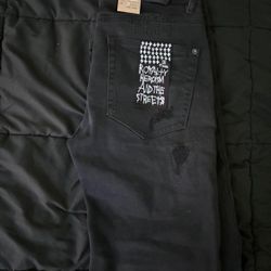 Ksubi Van Winkle Jeans - Black - Size 28 - 'Royalty, Heroism, and the Streets' Patch"