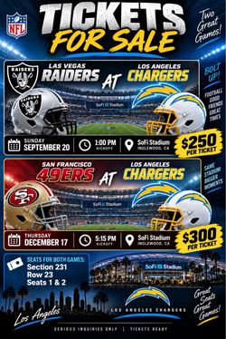 Chargers tickets for so fi stadium vs raiders it 49ers