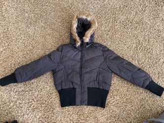 me jane Black Puffer Jacket with Fur Trimmed Hood - Size Junior L (adult S)