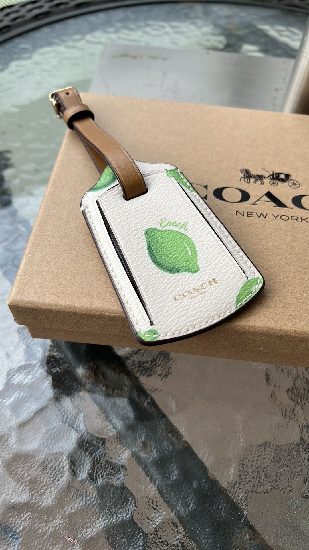 Coach Ivory And Green Leather Bag Or Luggage Tag