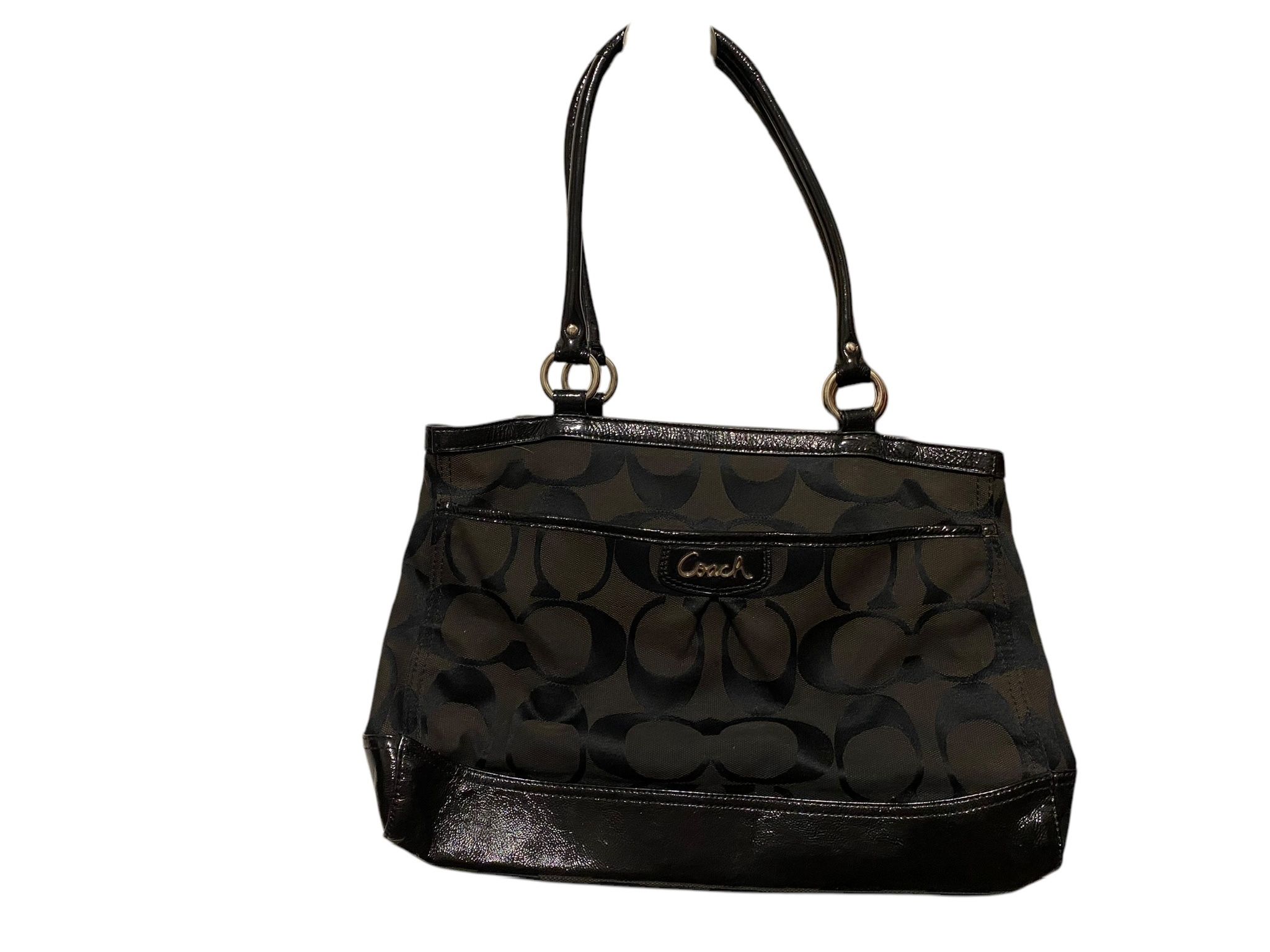 COACH Signature Stitch Patent Framed Carryall Handbag F15658