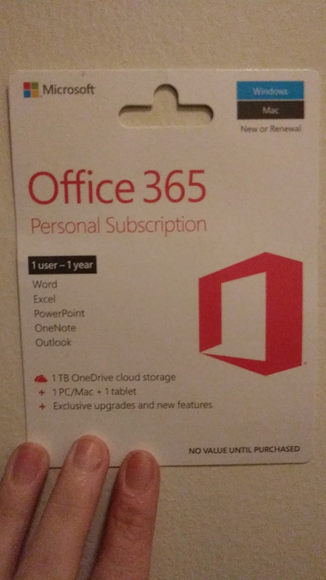 Office 365 1 year personal subscription.