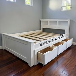 Full Solid Wood Bed Frame With 3 Drawers $500