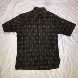 VINTAGE Tori Richard - Mens - Size S - Black/Brown - Palm Tree/Leaf - Short Sleeve