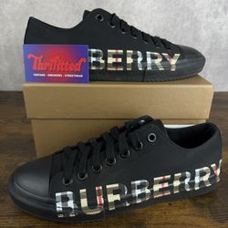 Burberry Larkhall Logo Garbardine Vintage Check Black Low (contact info removed)1 Size 42 EU / 9 US Designer Men’s Shoes OG Rare / MSRP $420 USD