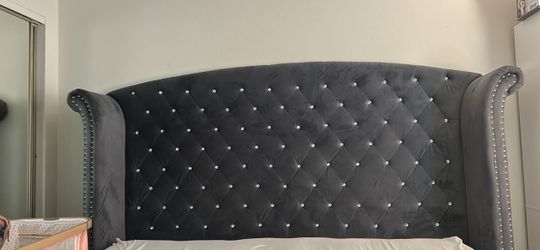 Gray Velvet Tufted Headboard with Crystal Buttons “King Size”