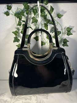 Black Patent Handbag with Gold Hardware Optional adjustable and detachable Strap