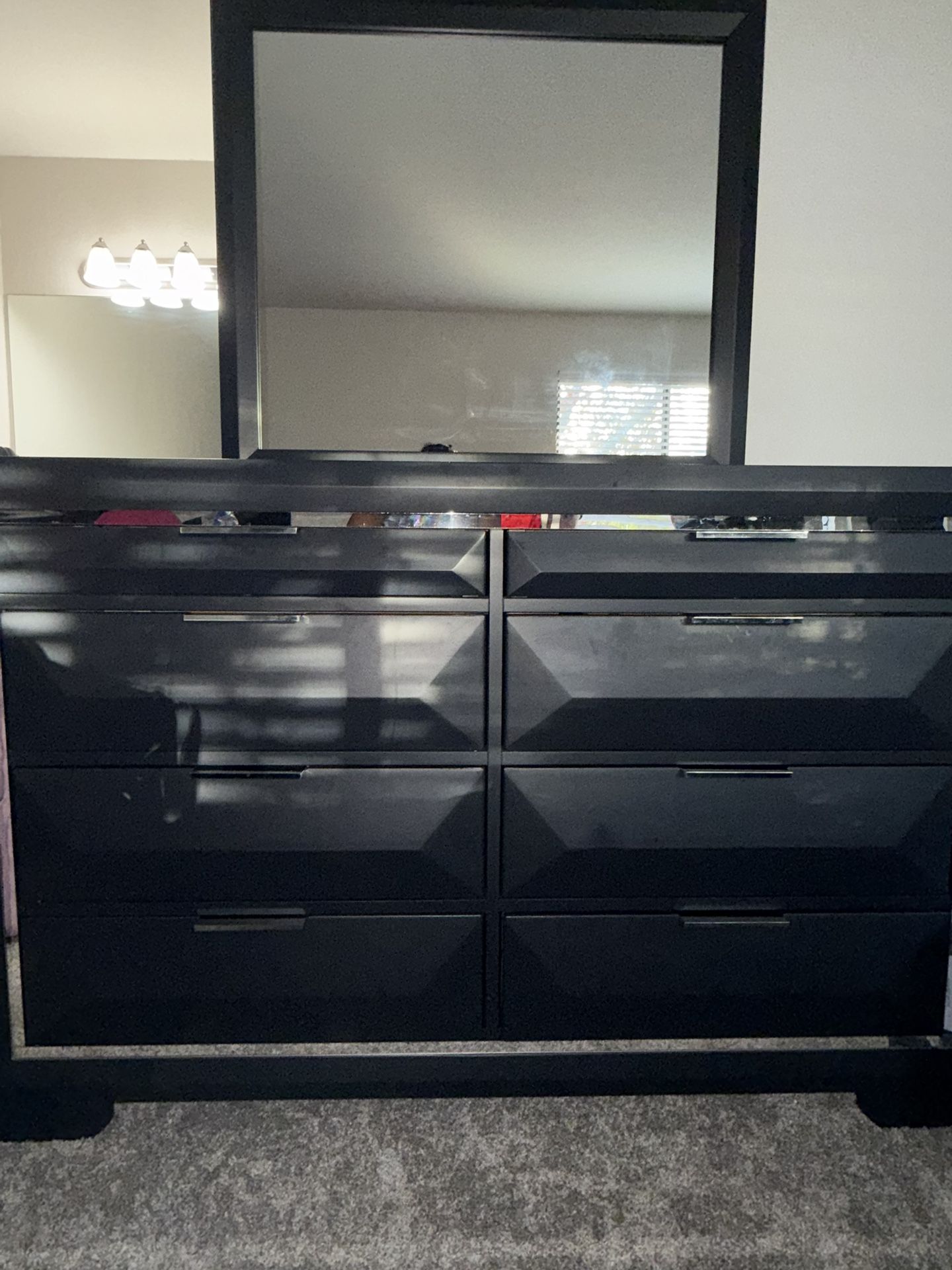 Black Large Dresser 8 Drawers With Mirror 