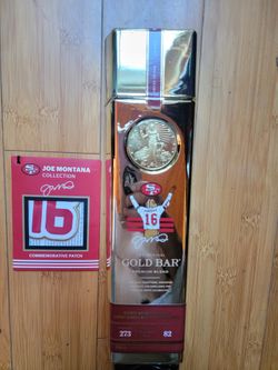 Joe Montana  49ers Gold Bar Whiskey Limited Edition Empty Bottle with Patch $100