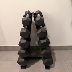Hex Dumbbell Set 5–25 lb With Stand (Like New)