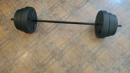 Barbell Set with 100 LB Cement Grip Plates | 47" Threaded Bar, 25LB / 15LB / 10LB Grip
