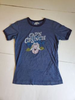 Cap'n Crunch Retro T-Shirt M Short Sleeves Blue Cereal Art Ringer Collar Arms