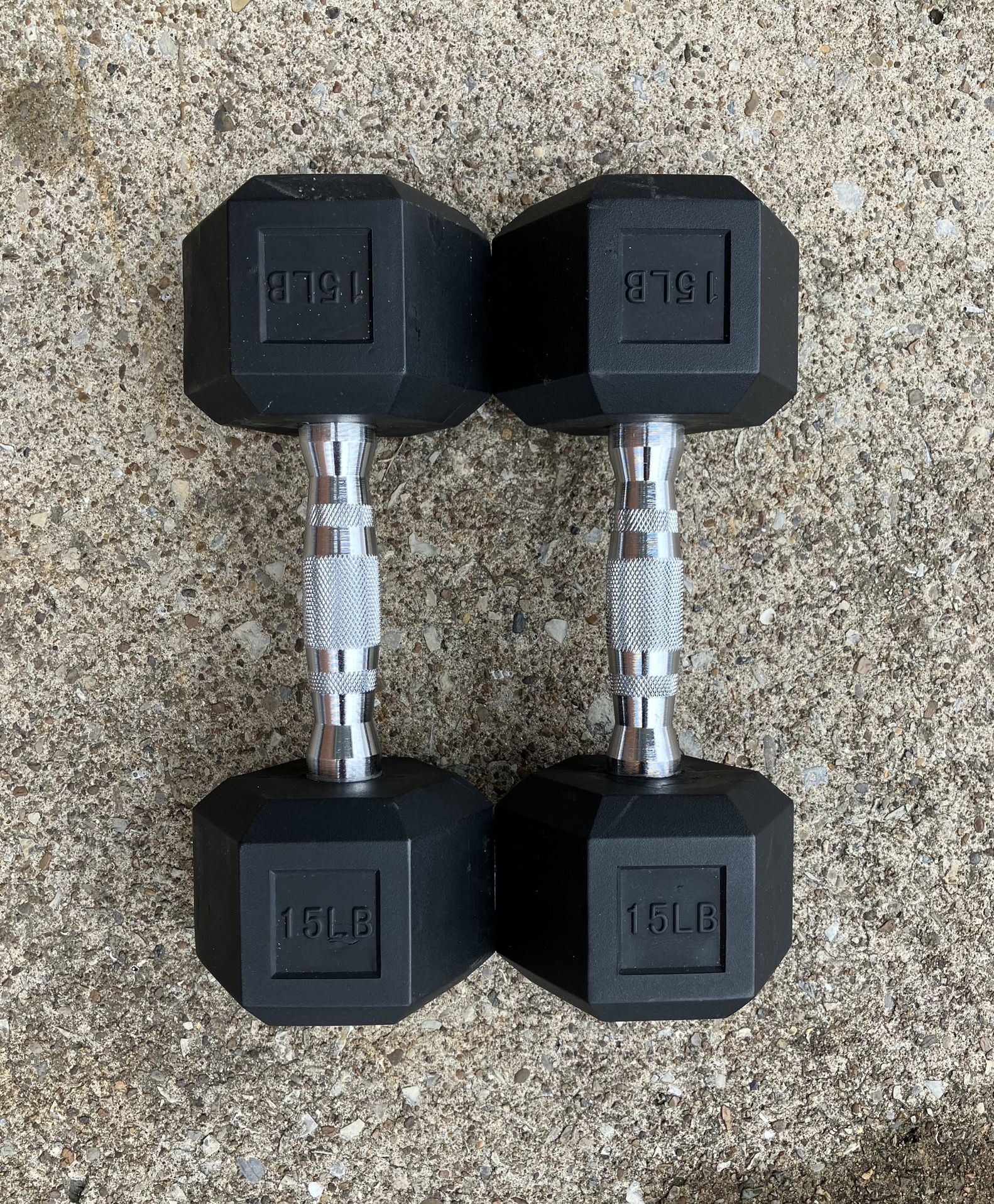 15 lb dumbbells 15lb 15lbs dumbbell set 30 lbs total Rubber hex weights weight pair pounds pound