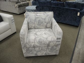 Patterned Swivel Accent Chair - White With Charcoal Geometric Pattern | Armchair