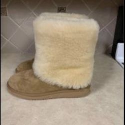 UGG Australia Patten Chestnut Sheepskin Fur Cuff Boots Womens Size 8