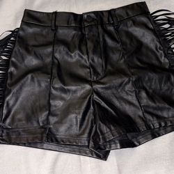 All Black Leather Shorts