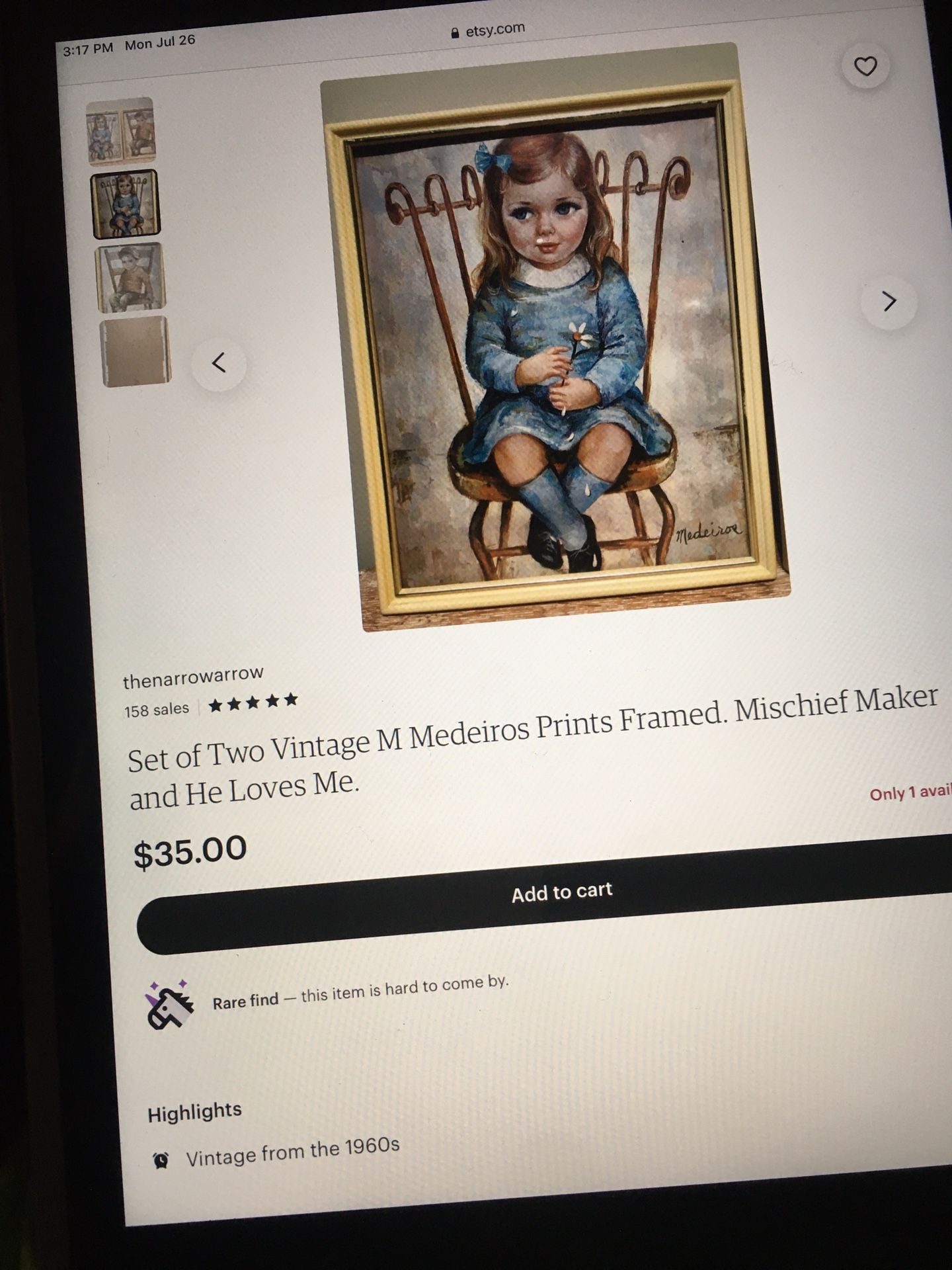 Vintage M.Medeiros Art Little girl
