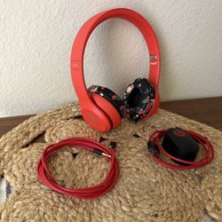 Beats By Dre Solo 3 Red Wireless Headphones With Brand New Ear Pads 