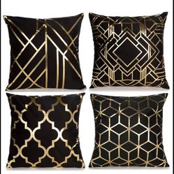 Black & Gold Decorative Pillow Cases - Different Patterns 5 Cases 18”x18” NOT FREE-SEND OFFER