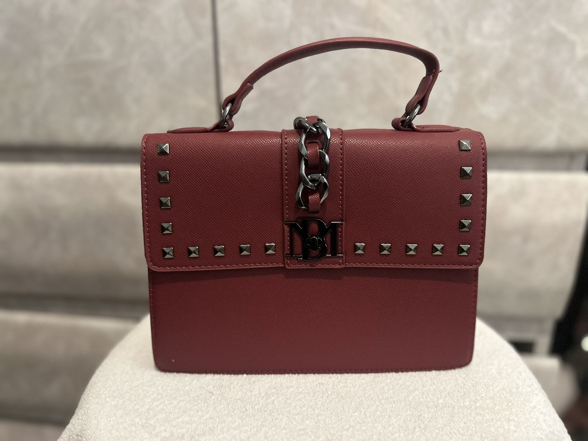 Badgley Mischka Wine Top Handle Studs Wine Purse Bag Crossbody Red Burgundy